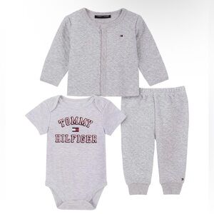 3pc Tommy Hilfiger baby girl grey set with shirt, pants, and jacket/ Size: 12M